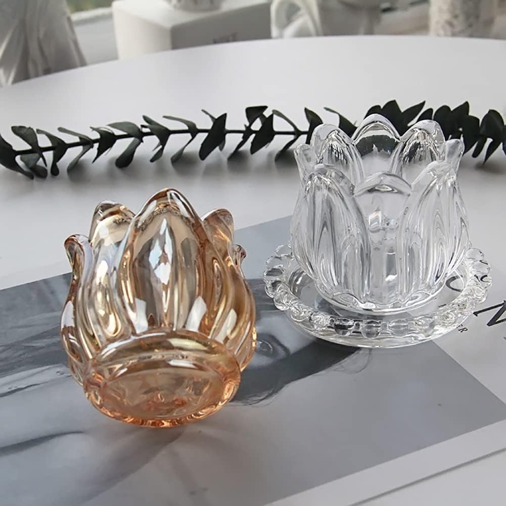 Glass Tulip Flower Candle Holder Clear Tealight Votive Candle Holder Cup Crystal Candlestick Holder Candle Centerpieces for Christmas Wedding Party