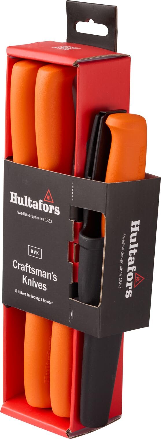 Hultafors HVK 386050 Craftsman Knife Set, 5 Pieces, Utility Knife with Ergonomic Handle and Japanese Carbon Steel Blade, Includes Holster & Holder for Work Trousers
