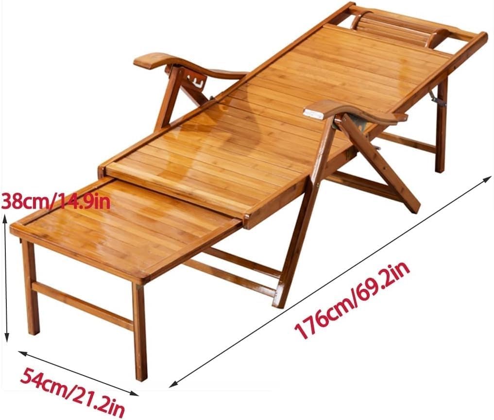 Bamboo Reclining Chair with Ottoman Folding Chair with Padded Seat Adjustable Backrest in 5 Positions