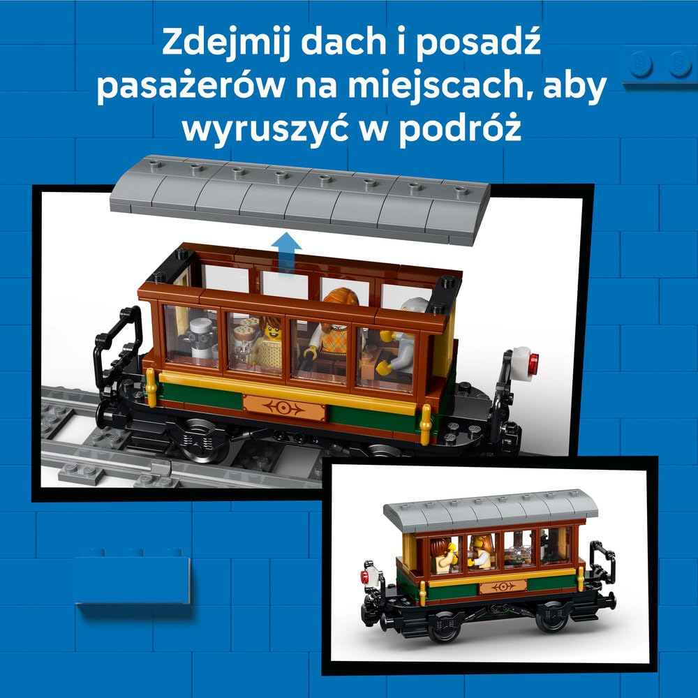 LEGO City Retro pociąg z lokomotywą parową, zabawka konstrukcyjna dla dziecka, zestaw z lokomotywą, węglarką, wagonem pasażerskim i peronem, prezent dla chłopca lub dziewczynki od 7 lat 60511