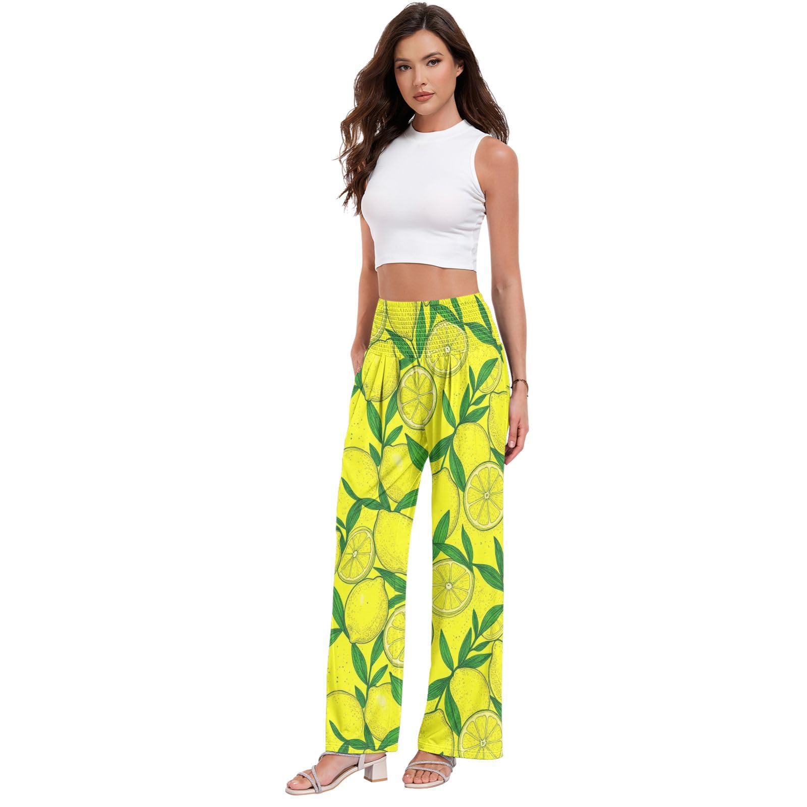 FRODOTGV Leafy Lemons - Pantaloni da yoga da donna, larghi, per rilassarsi a casa