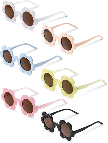Kanayu 6 pares de 5.71 pulgadas para adultos, gafas de sol de flores redondas de verano con protección UV, gafas de flores coloridas para mujeres y