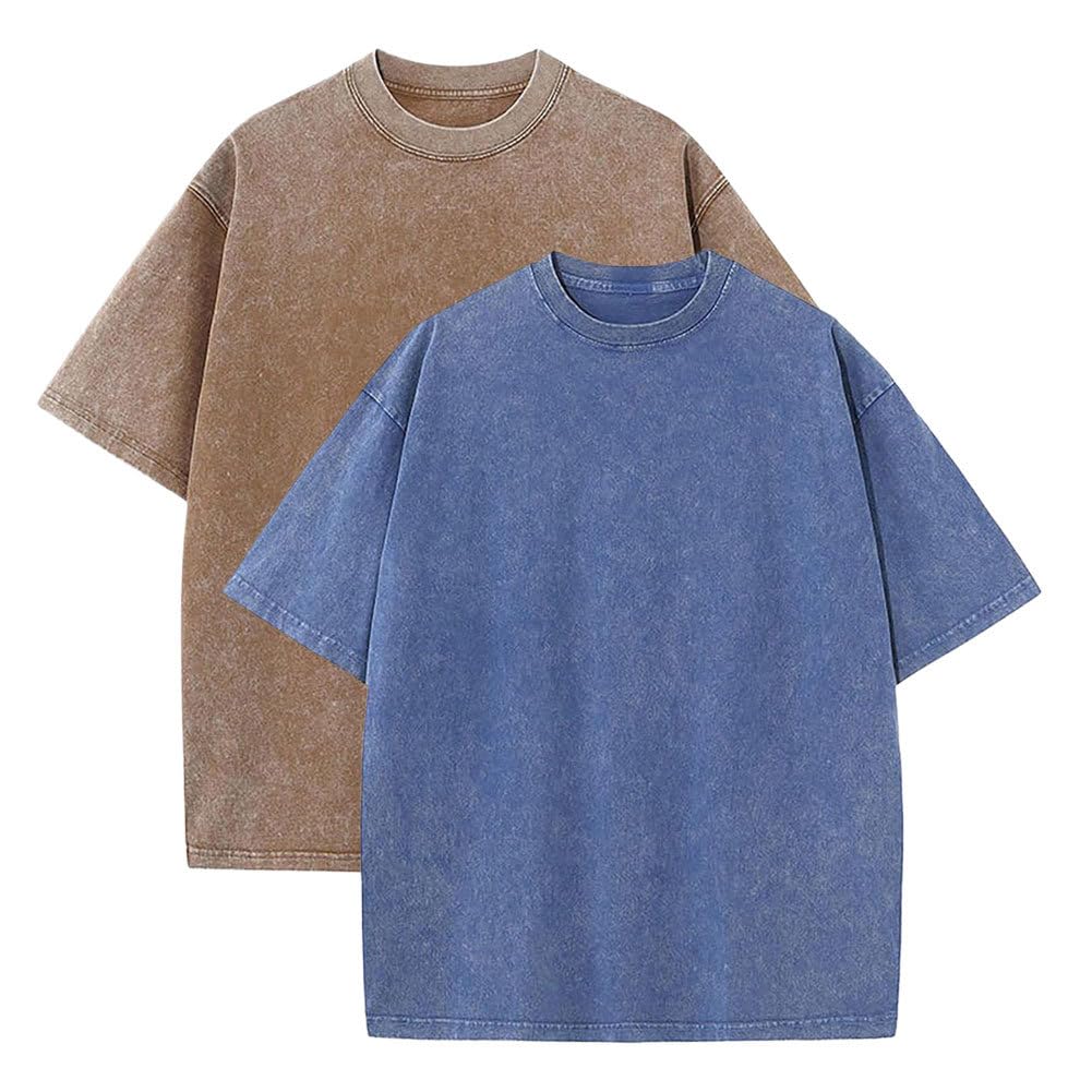 Botong Pump Covers T-Shirts Workout T Shirts for Men Oversized Gym Loose Fit Tshirt Vintage Heavyweight Tee Coffee+Blue 5XL