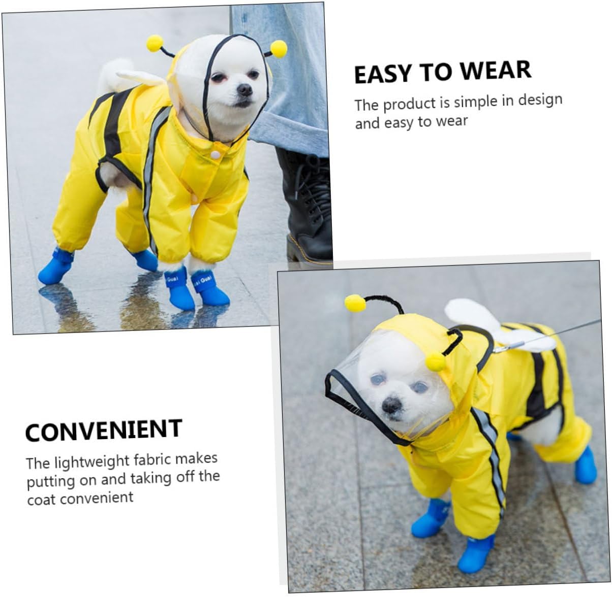 Stylish Bee Pattern Dog Raincoat Waterproof Four-Legged Rain Poncho Xs for Small and Medium Dogs Puppy Rain Gear