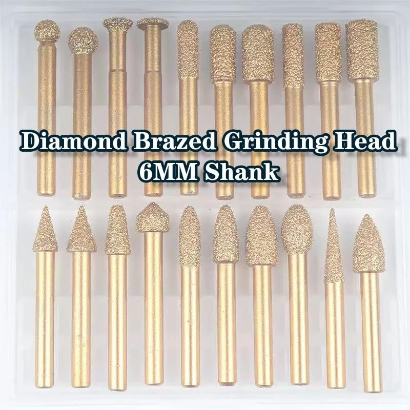 Głowica szlifierska lutowana diamentowo, 20 szt., zestaw frezów szmerglowych, tarcza metalowa, wiertarka elektryczna 6 mm, bity do rzeźbienia w kamieniu wanglan(Brazed burr set)