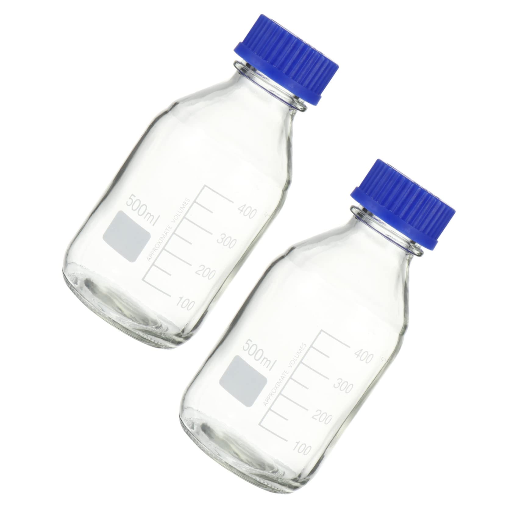 PartyKindom Flacon de Réactif de Laboratoire en Verre, 500ml, Lot de 2, Graduation Précise, pour L’enseignement Recherche, Round Lab