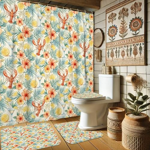Ensemble de rideaux de douche en polyester imperméable tapis baignoire hibiscus
