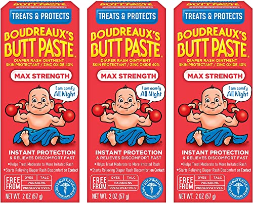 Image of Boudreaux's Butt Paste Maximum Strength Diaper Rash Cream, Ointment for Baby, 2 oz Tube, 3 Pack
