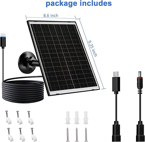 Miniatura 7 de FUTUREZEN Panel solar de 10 W para cámara de seguridad, cámara de sendero, dispositivo tipo C, cargador solar con USB-C, puerto micro USB y CC de