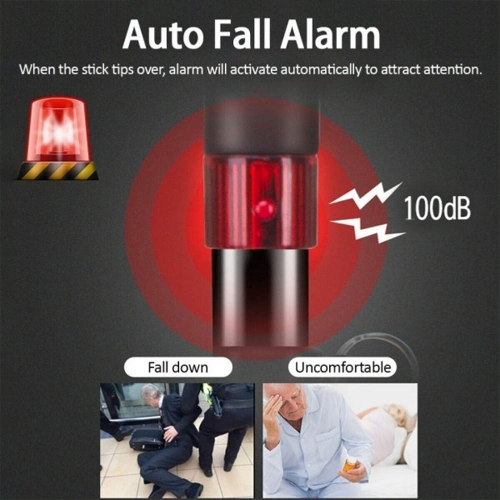 Bastón Inteligente, con Alarma De Peligro De Luz Auxiliar LED Y Muletas De Radio, Diseño De Botón De Resorte Seguro Y Seguro Capacidad De Carga 150 KG-Adecuado para Ancianos,Muletas Times