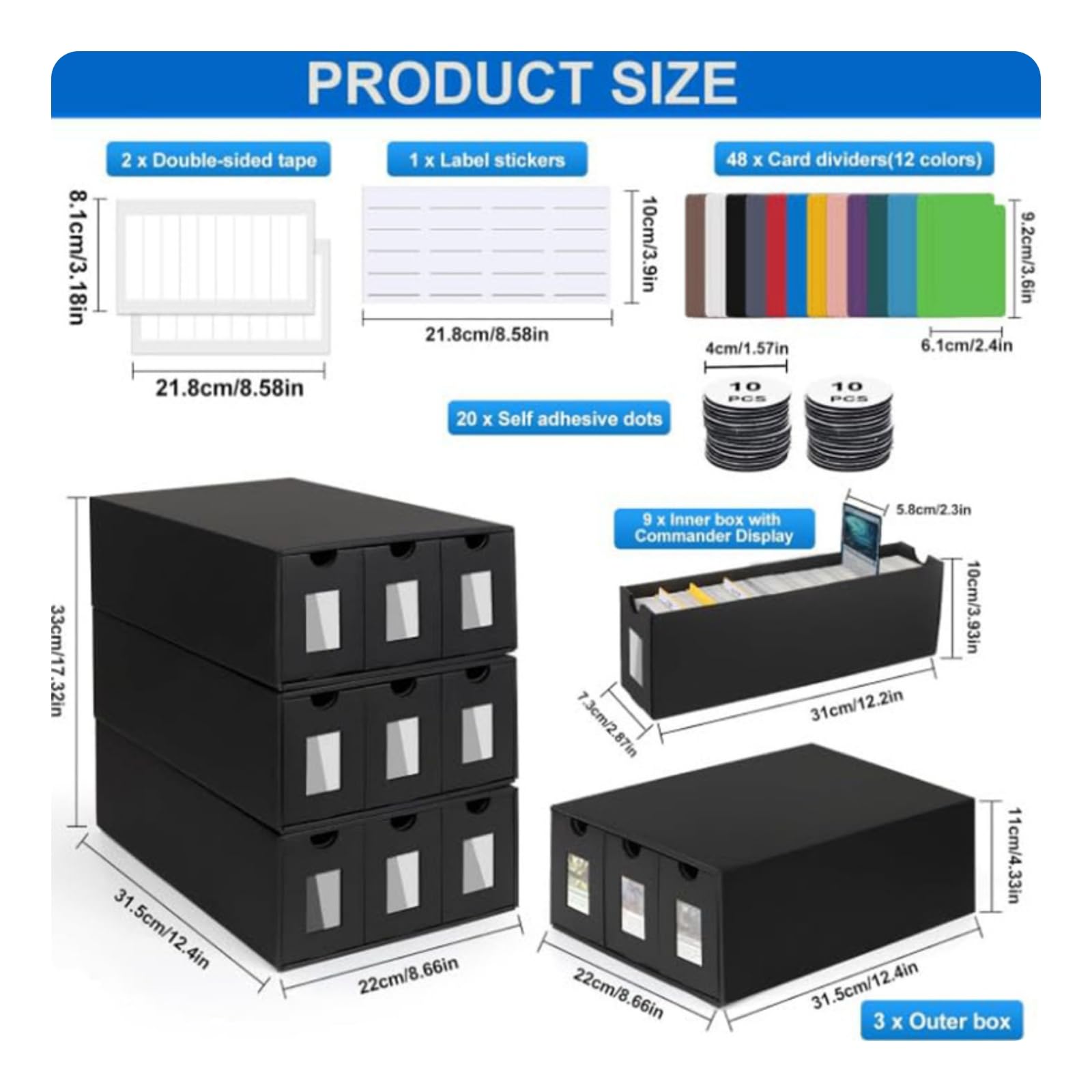 Contenitore Carte Collezione Scatola Cassetto Organizer Carte Trading Espositore Modulare Archivio Etichette Finestra Divisori Inclusi Materiale Carta Adatto per Collezione Giochi Tavolo