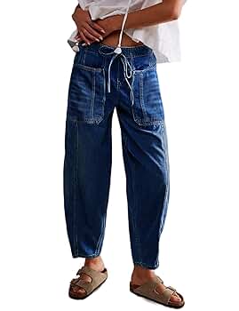 glamb Easy cropped hem tack pants　M EZAPINE Mid Rise Barrel Jeans for Women Wide Leg Mid Waist