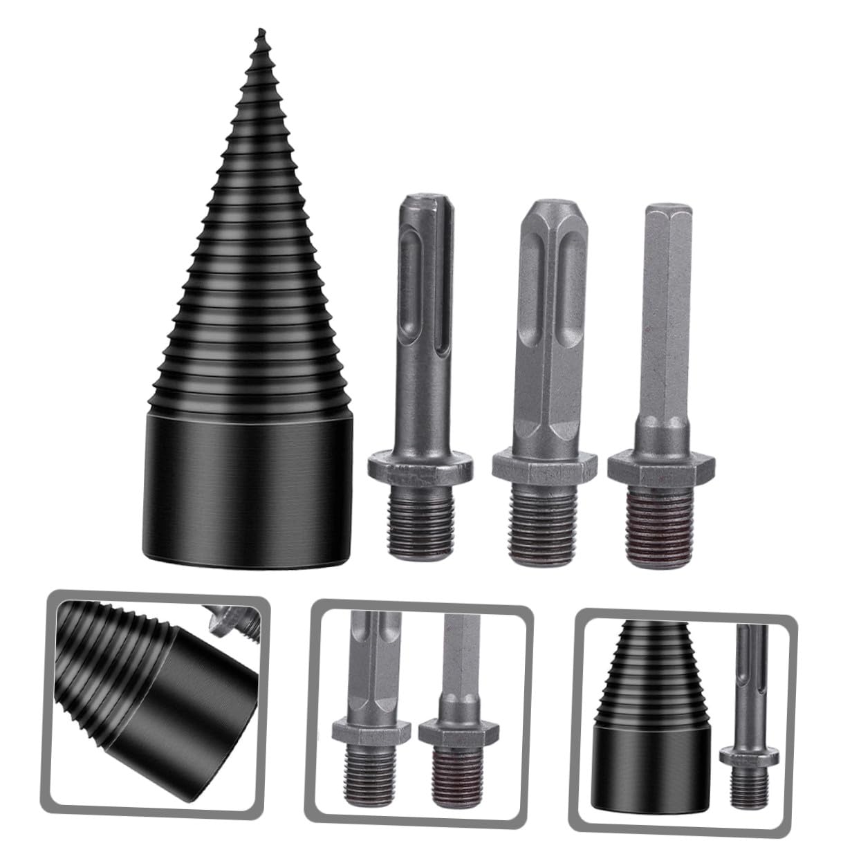 Cône de Foret en Acier Noir Résistant à L'Usure Travail du Bois, Foret Polyvalent 32Mm pour Fendre le Chêne et Autres Bois Durs