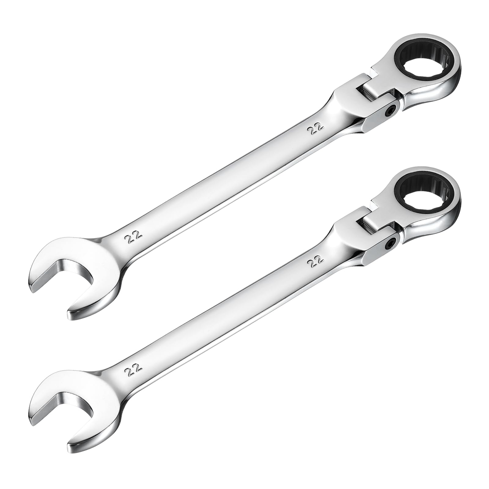 sourcing map 2 Pcs Flex-Head Ratcheting Combination Wrench 22mm 72-Teeth Metric Standard Ratchet Box and Open End CR-V Steel Double Ended Wrench for Fasteners Nuts Bolts