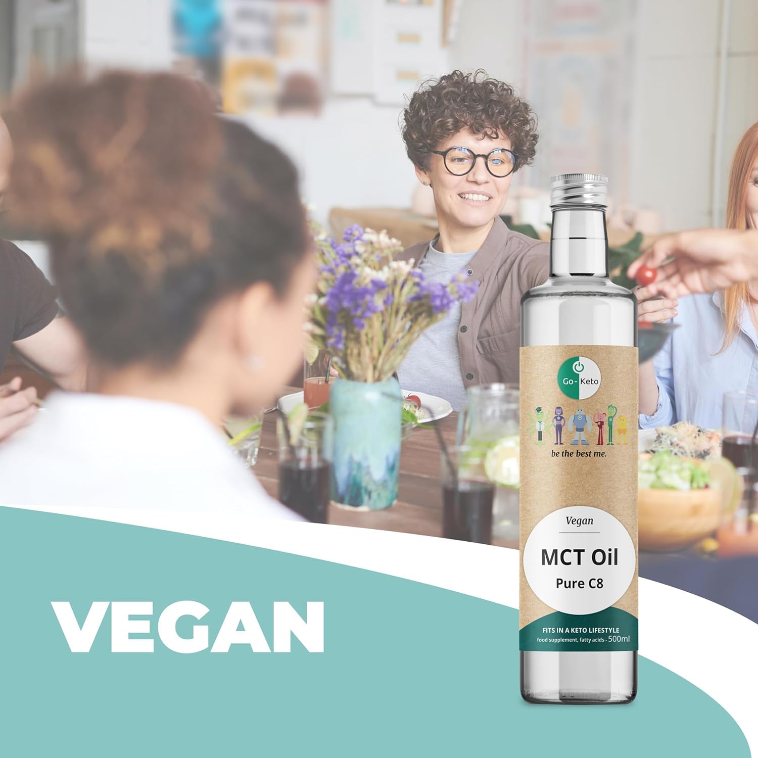 Go-Keto MCT Oil C8, 500 ml - HUILE TCM premium C8, dans bouteille en verre, 100% huile de coco, sans huile de palme, top pour le régime keto, our un bulletproof coffee, Paléo, végane