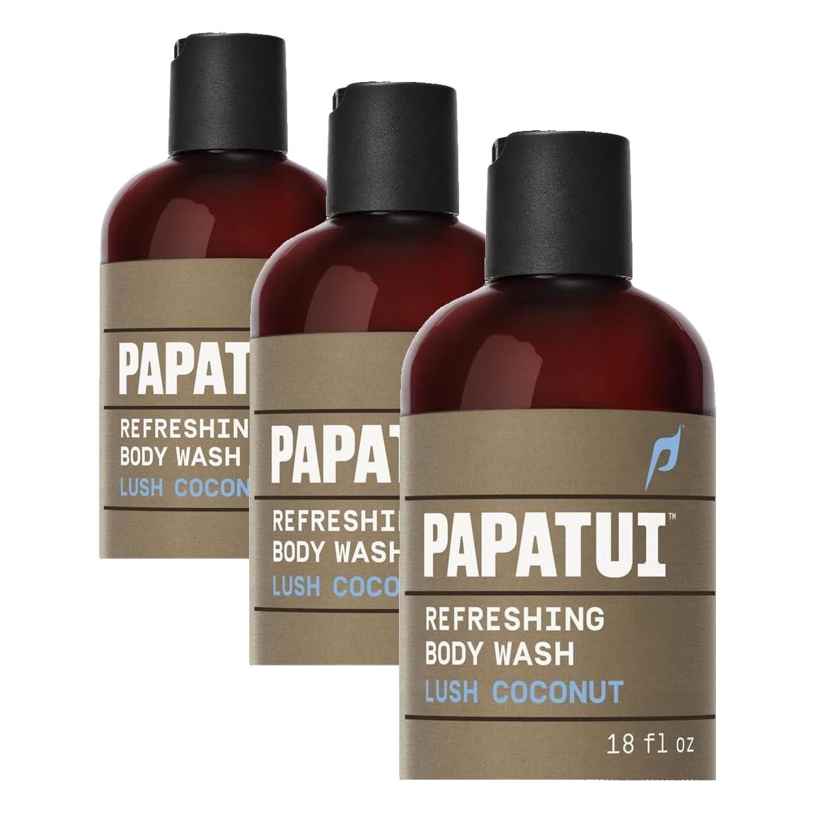 PAPATUI by Dwayne Johnson Refreshing Body Wash for Men | Exfoliating, Hydrating & Made with Coconut Oil | Lush Coconut | 18 oz (Pack of 3)