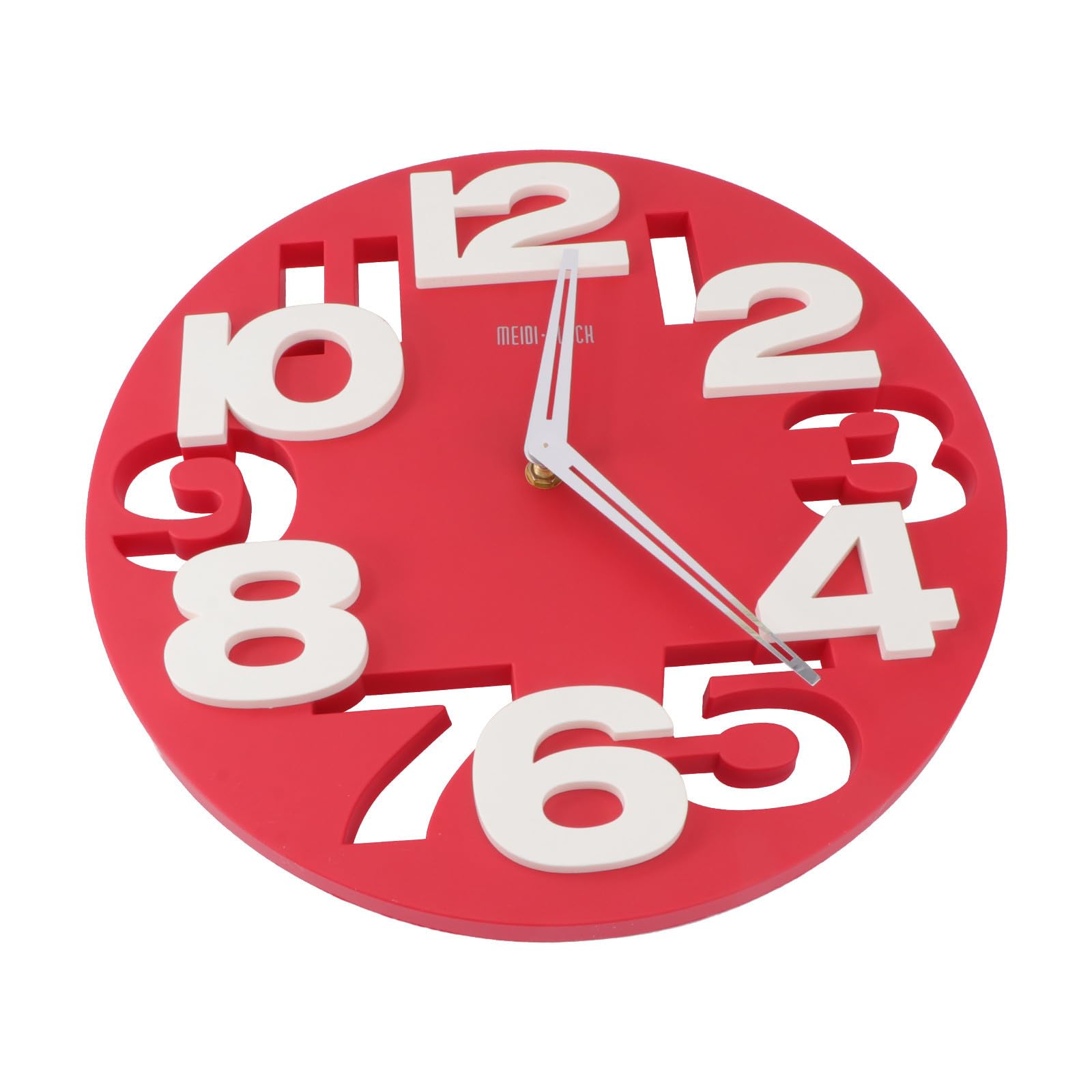 Horloge murale mouvement précis Tofficu rouge en plastique dur