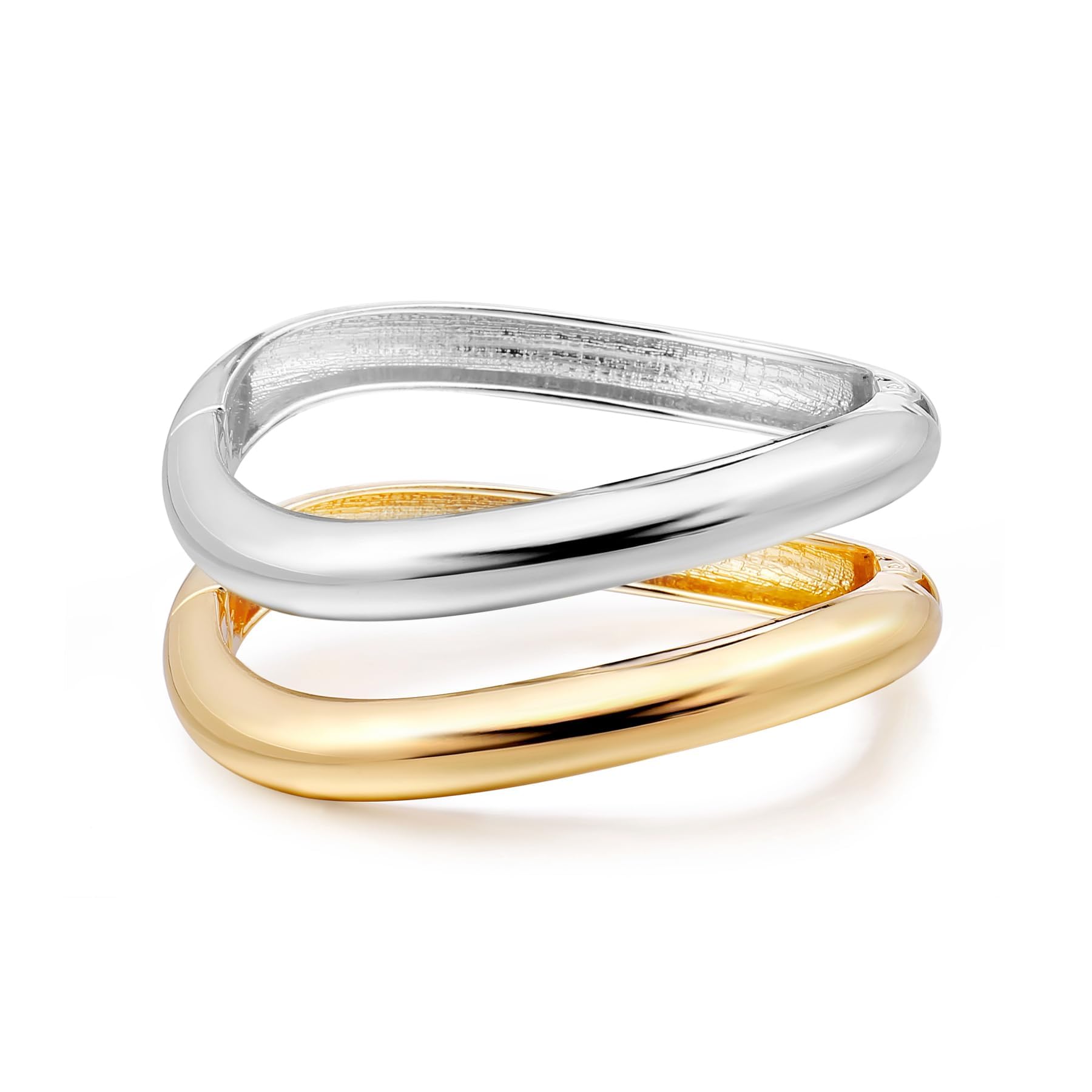 2pcs Pulseras de Acero Inoxidable para Mujer Oro, Brazaletes Dorados Gruesos Irregulares Con Bisagra Pulsera Brazo Ancho Manguito Minimalista, Regalos para Día de la Madre Cumpleaños