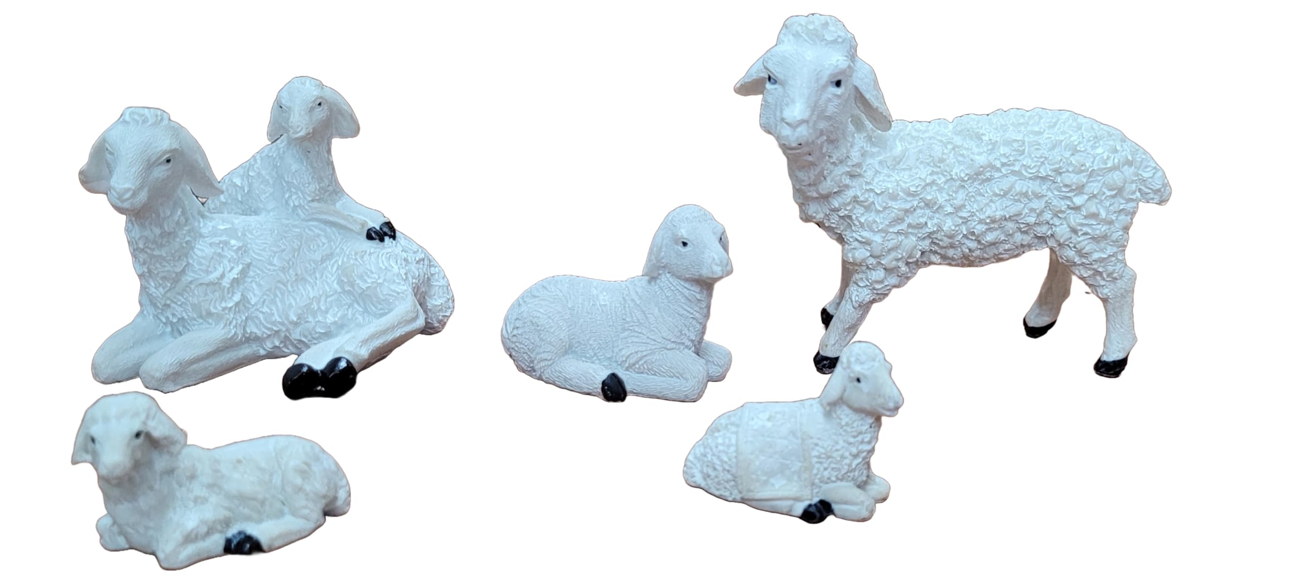 Resin Addons Sheep Statue for Nativity Crib Set | Additional Animals Statue for Christmas Crib Decoration (Set of 5 Sheeps)