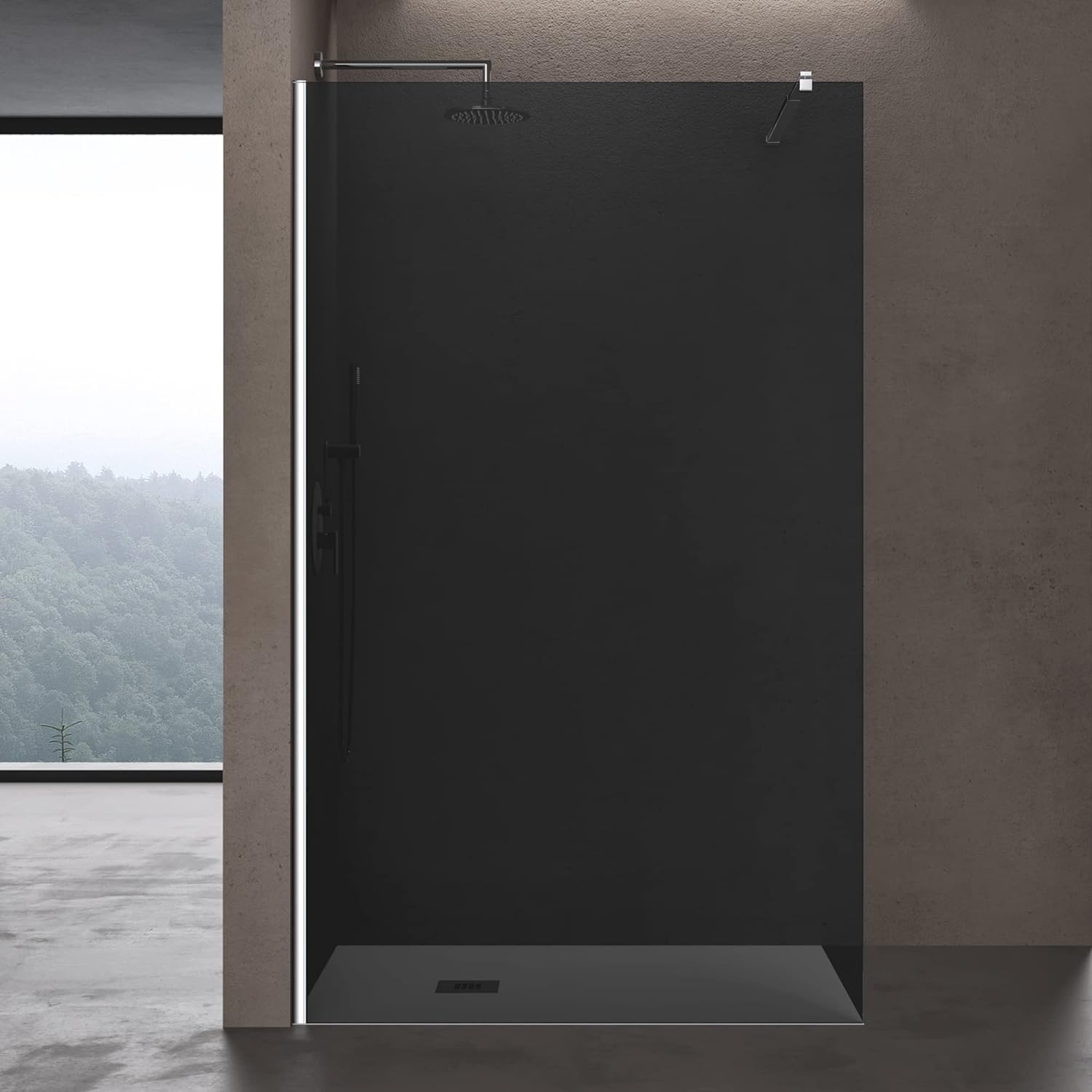 doporro Box Doccia Walk-In 80x200 cm, Parete Doccia Fissa in Vetro Temperato Fumé 10 mm con Barra Stabilizzatrice Regolabile e Profilo Cromato – Bremen02VG