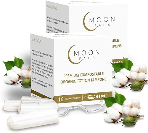 Miniatura 9 de MoonPads - Tampones menstruales 100% biodegradables  Juego de 16 tampones de algodón orgánico de primera calidad  Respetuoso con el medio ambiente