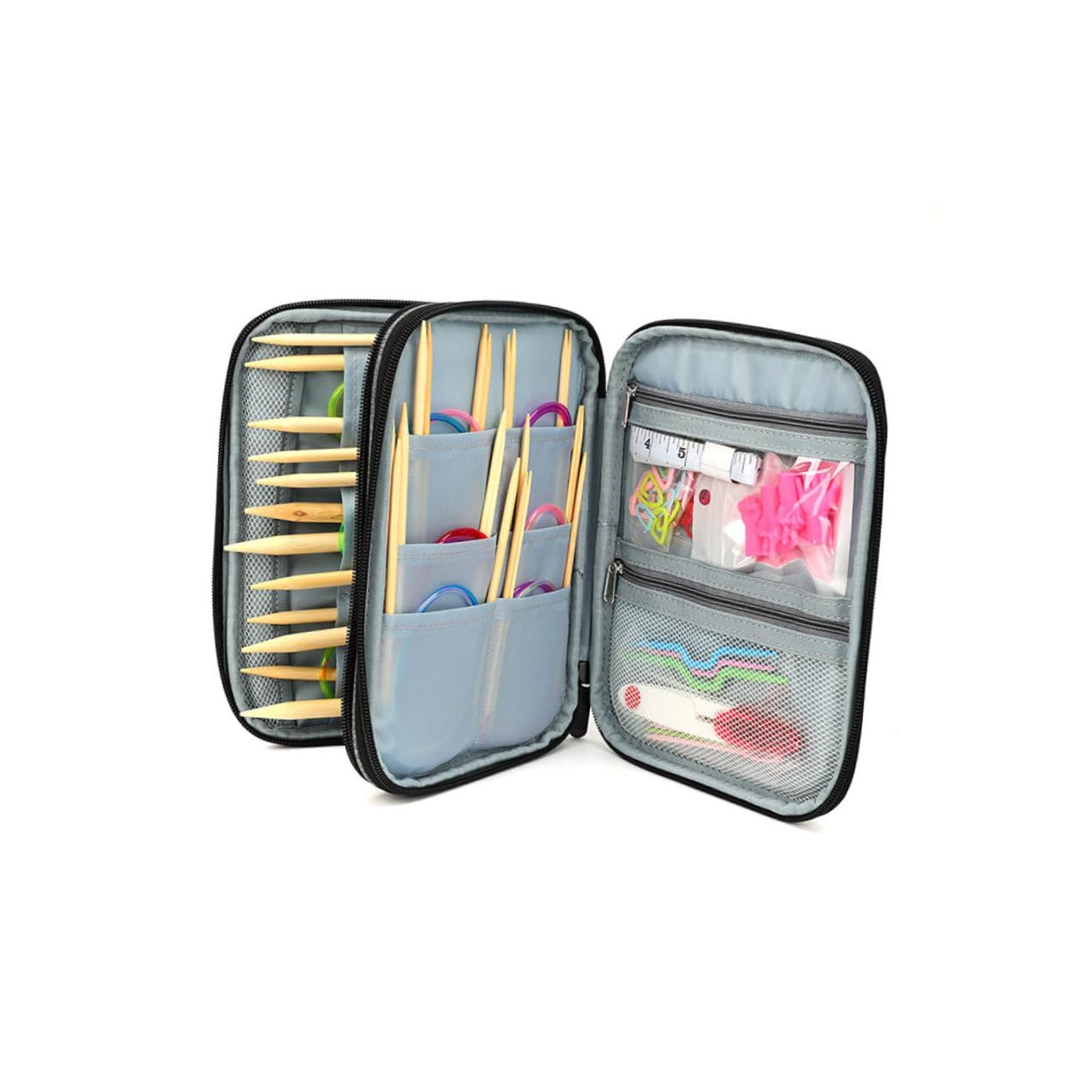 JOINPAYA Kit de Agujas de Tejer con Bolsa de Almacenamiento Oxford y Mango, Herramientas para Tejer Portátiles Ideales para Mamás y Abuelas