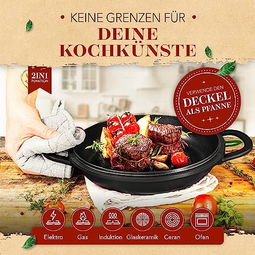 Foto von KRUSTENZAUBER 24cm Aluguss Bräter mit Deckel backofengeeignet [inkl. Glasdeckel] - 4L Aluminium Schmortopf & Bratpfanne - Idealer Bräter Induktion, Schmorpfanne, Bratentopf, Gussbräter, Kasserolle