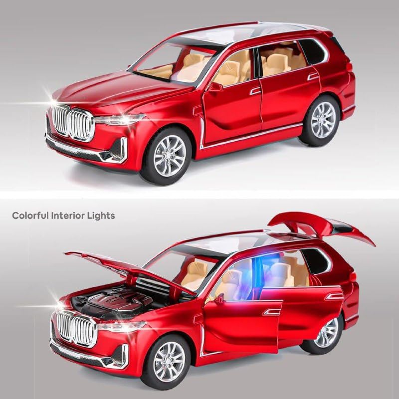 Image of 1:24 B-M-W X7 Diecast Metal Pull Back Car with 6 Openable Doors with Sound and Light Toy Decoration car Best Gift Toys for Kids (1:24 B-M-W X7 - Red)