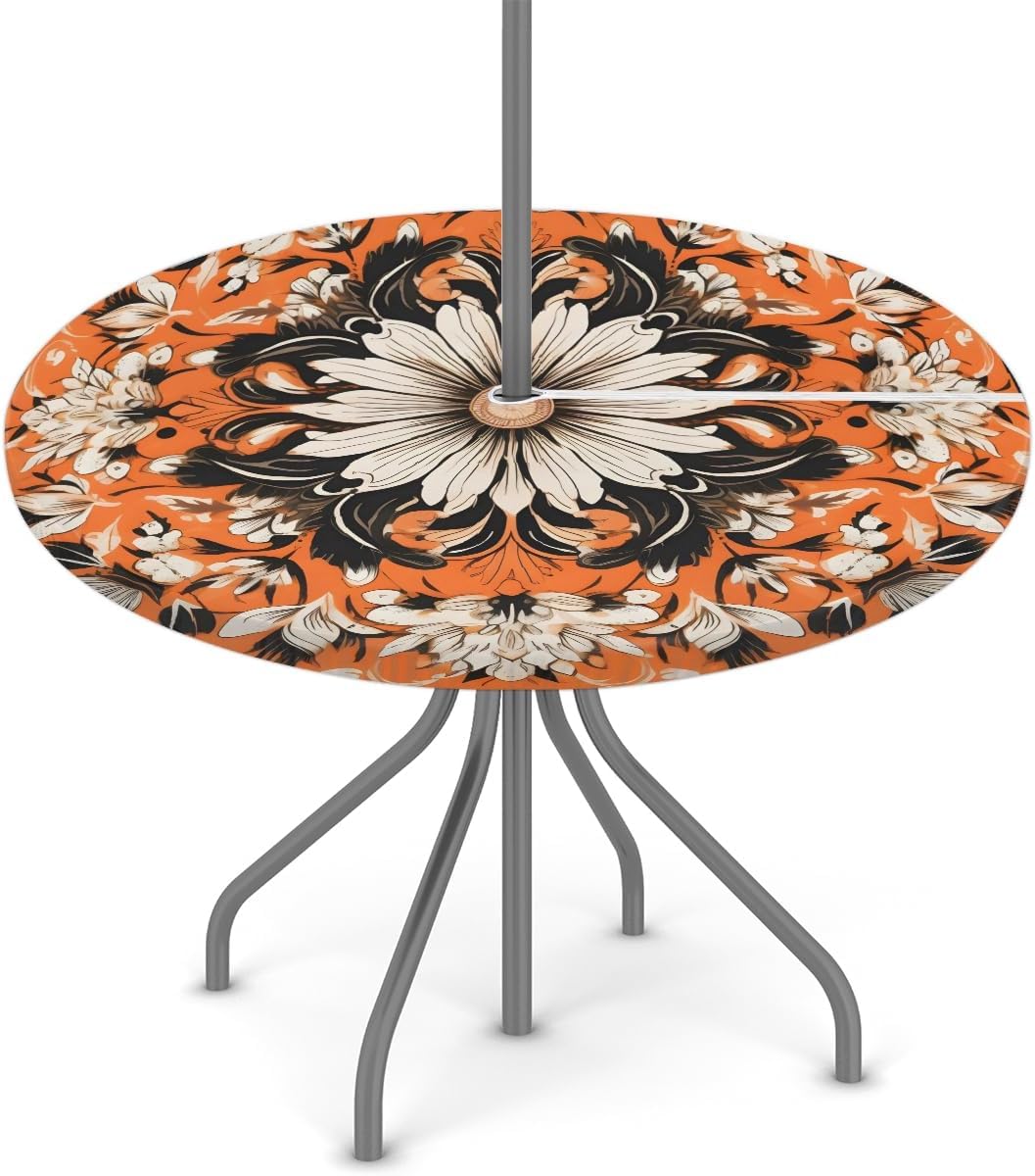 KNEMI Outdoor Round Tablecloth with Umbrella Hole