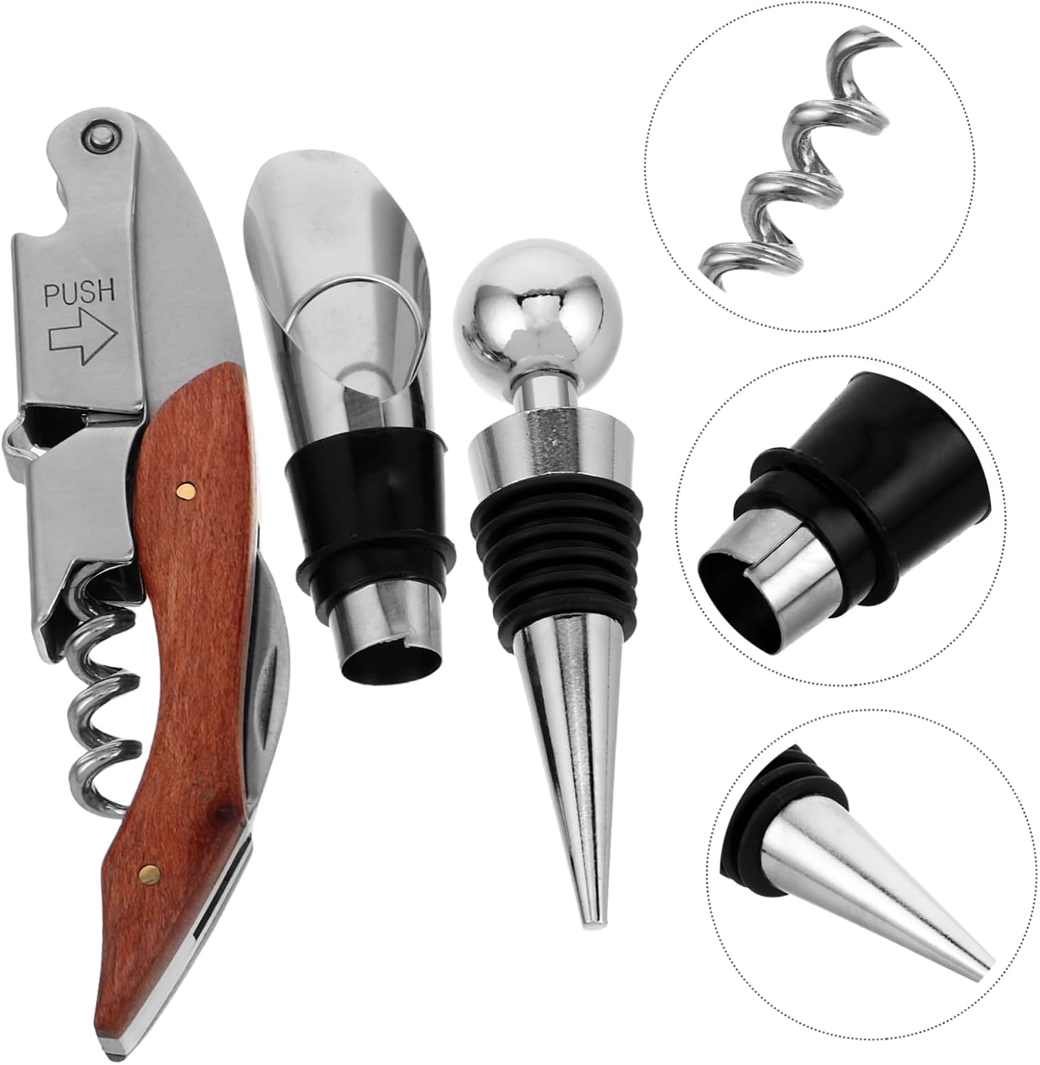 STOBAZA Elegant Wine Accessories Kit Bottle Opener Pourer Stopper Set Made of Stainless Steel for Gifting