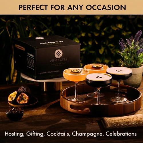 Miniatura 3 de VEMACITY - Elegante juego de 4 vasos de Martini Espresso (10 onzas) - Vasos clásicos Coupé para Martinis, Champán, Margaritas Cristalería