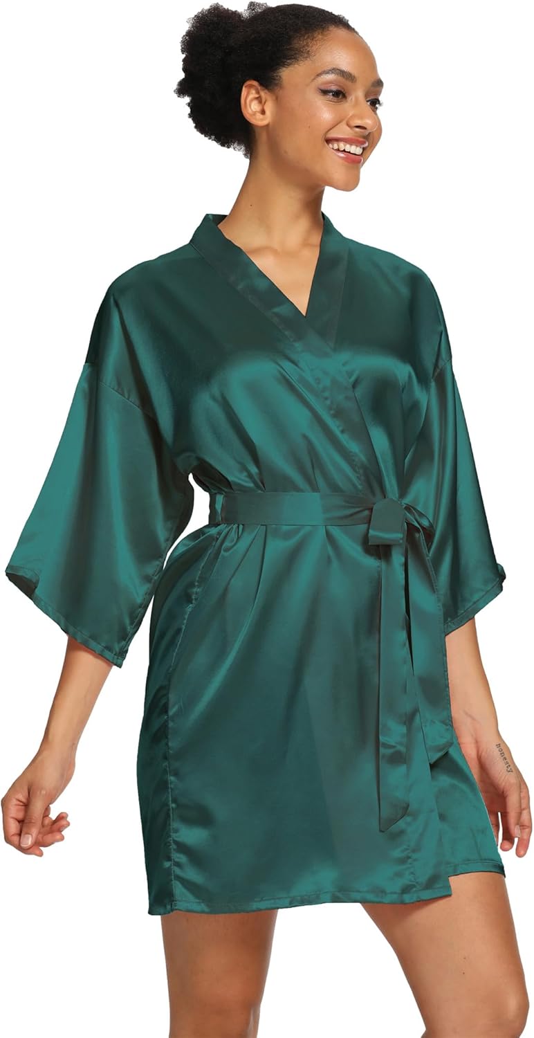 Women's Satin Robes Floral Bridesmaid Robes Short Silk Kimonos Sleepwear - Image 4