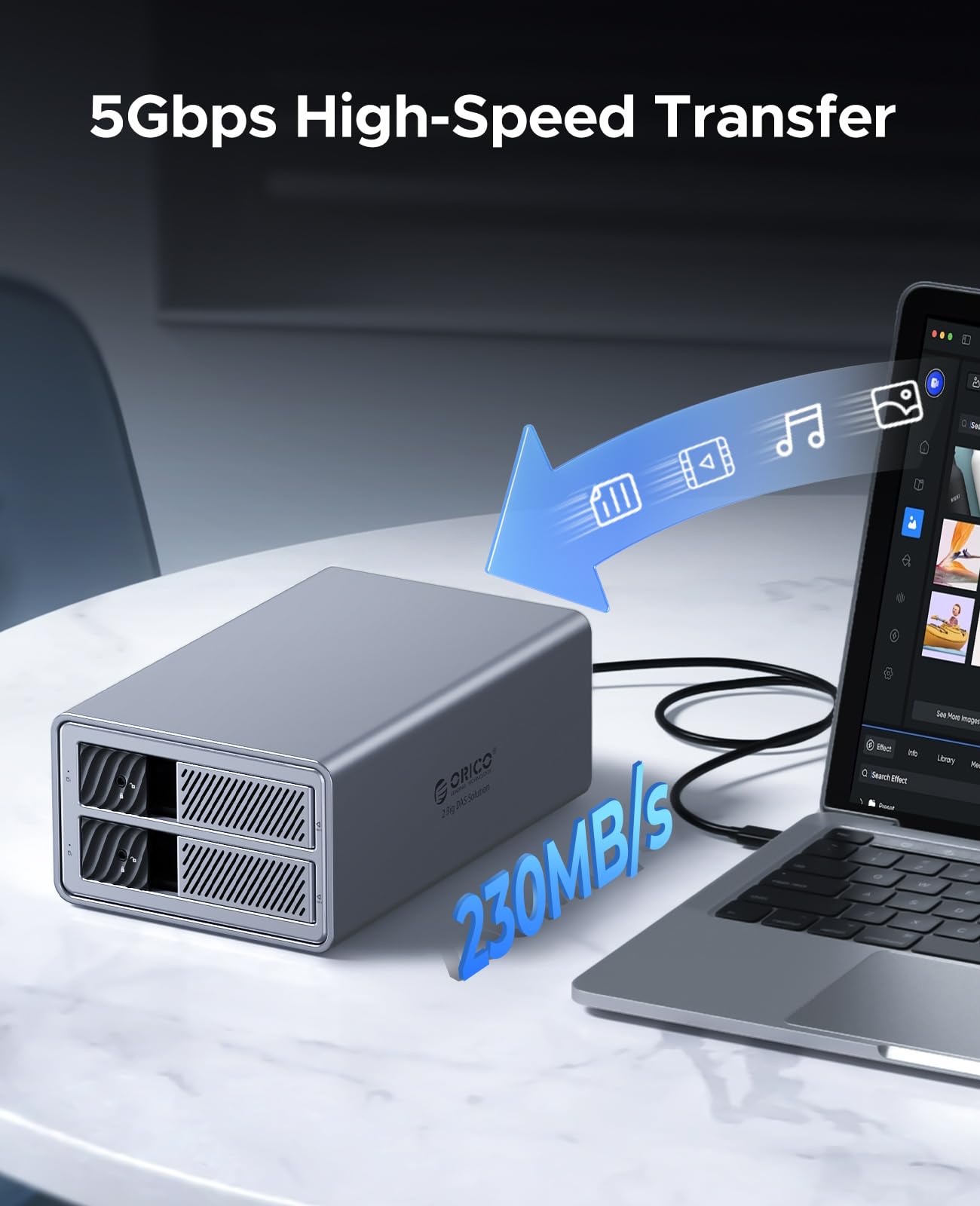 ORICO Aluminiowa obudowa na 2 dyski twarde, stacja dokująca USB 3.0 HDD do 3,5 cala HDD do 2 x 22 TB, kompatybilna z MacOS i Windows (9828U3)