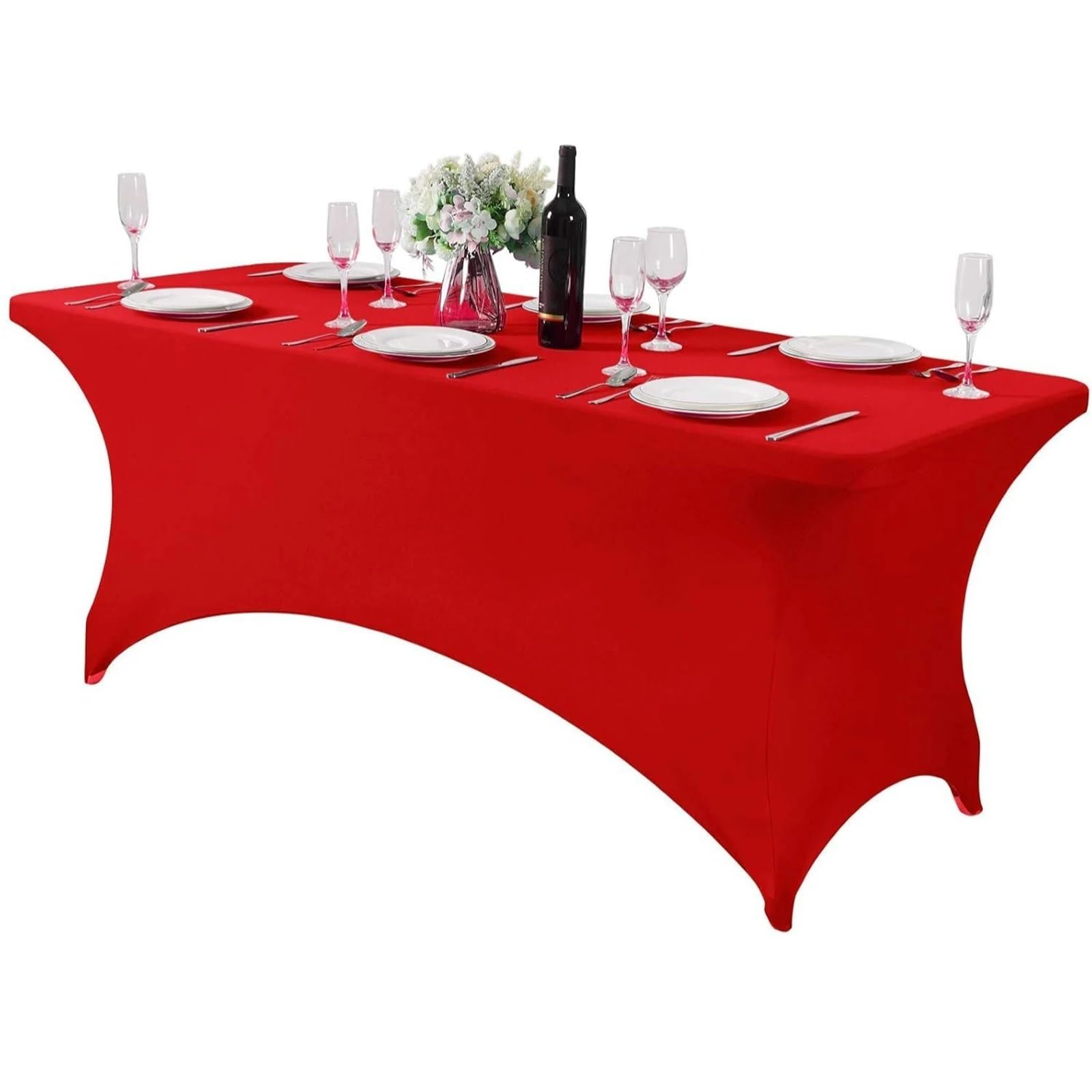 Xinglongs Spandex Cocktail Table Cover 4ft 6ft Rectangular Stretch Tablecloth for Banquet Event Party(Red,4ft)
