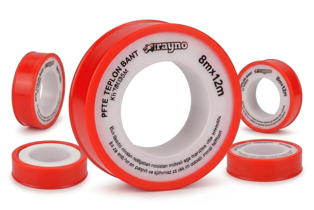 Rayno PTFE Teflon Bant 10 Adet 8mm x 12m | Su ve Gaz Tesisatı için Sızdırmazlık Bandı | Yüksek Dayanım 10 Adet