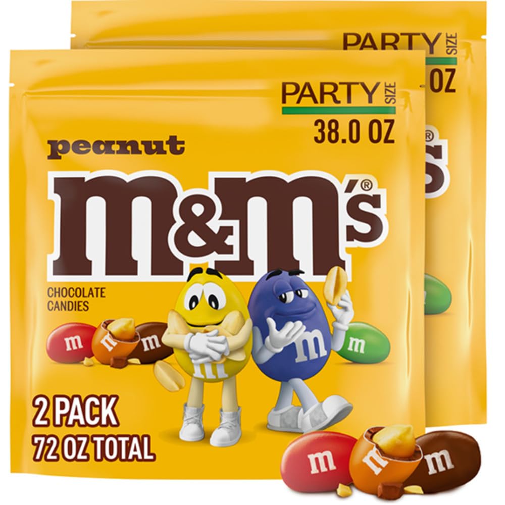 M&M'S Peanut Milk Chocolate Candy, Chocolate Candy Bulk, Party Size 38 oz Bag (Pack of 2)