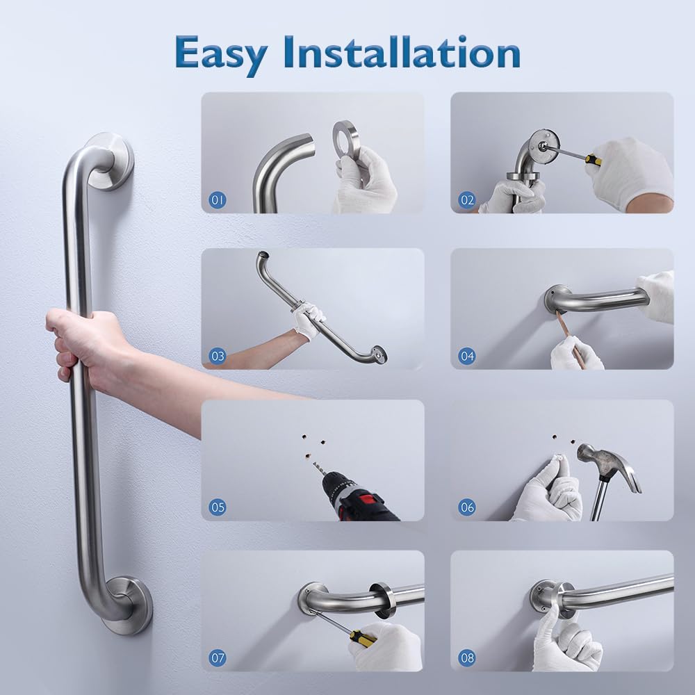 Decaura 2 asideros de acero inoxidable para personas mayores, para ducha, bañera, 30 cm de largo