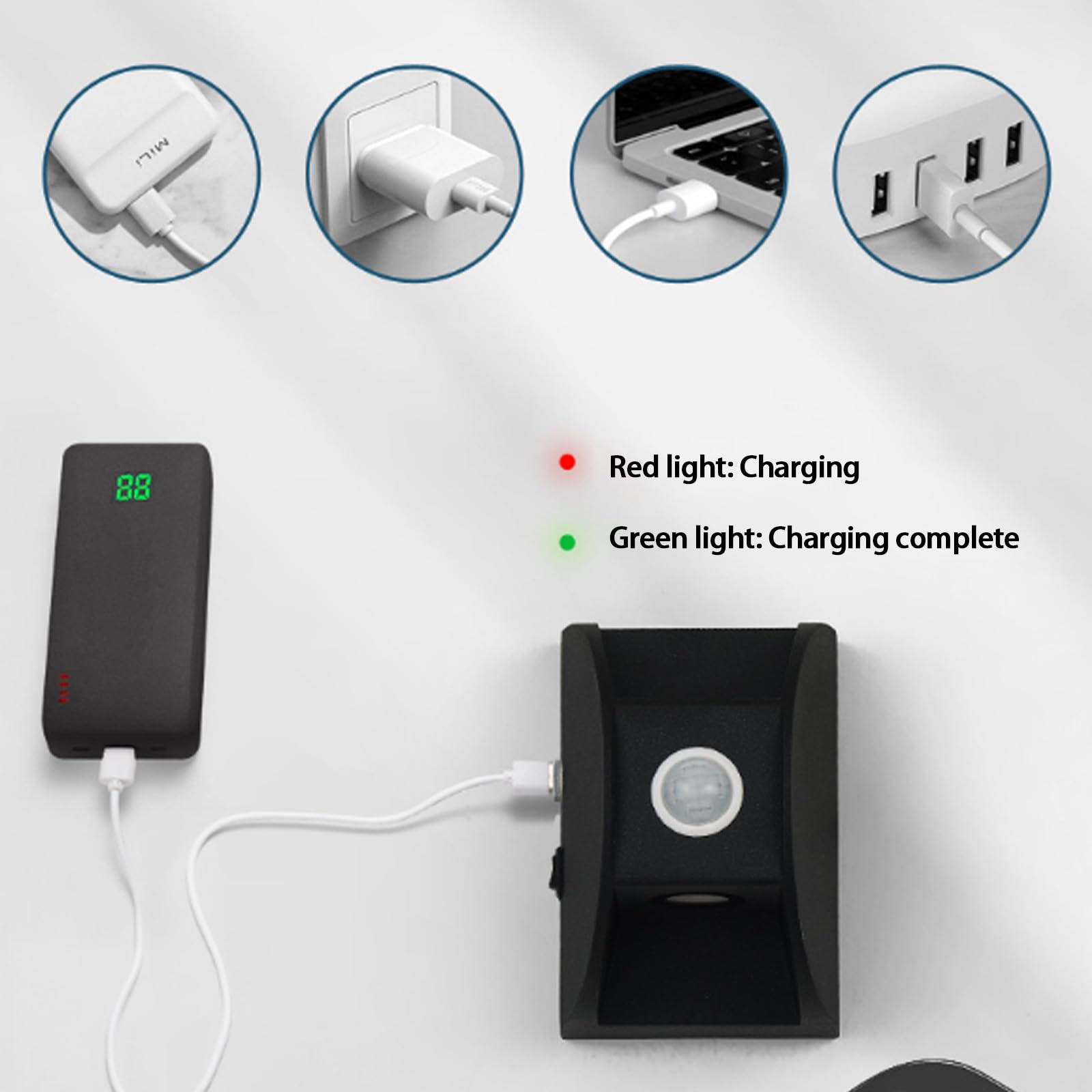 Lampa ścienna z czujnikiem ruchu LED, przełącznik, ładowana przez USB, pilot zdalnego sterowania, ściemniana, aluminiowa dekoracja wnętrz na schody, salon, hotel (czarny)