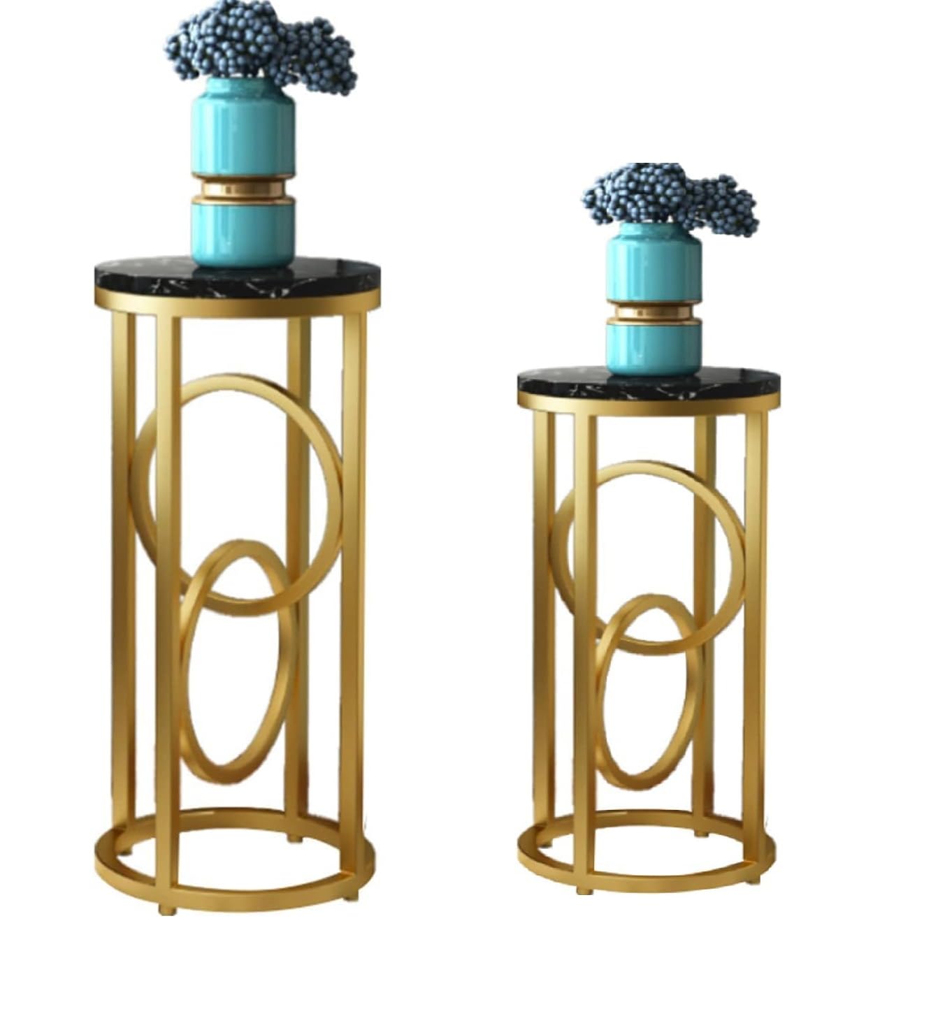 Round Marble Bedside Table,Office, Tall and Compact Plant Display Stand,Space Saving Accent Gold