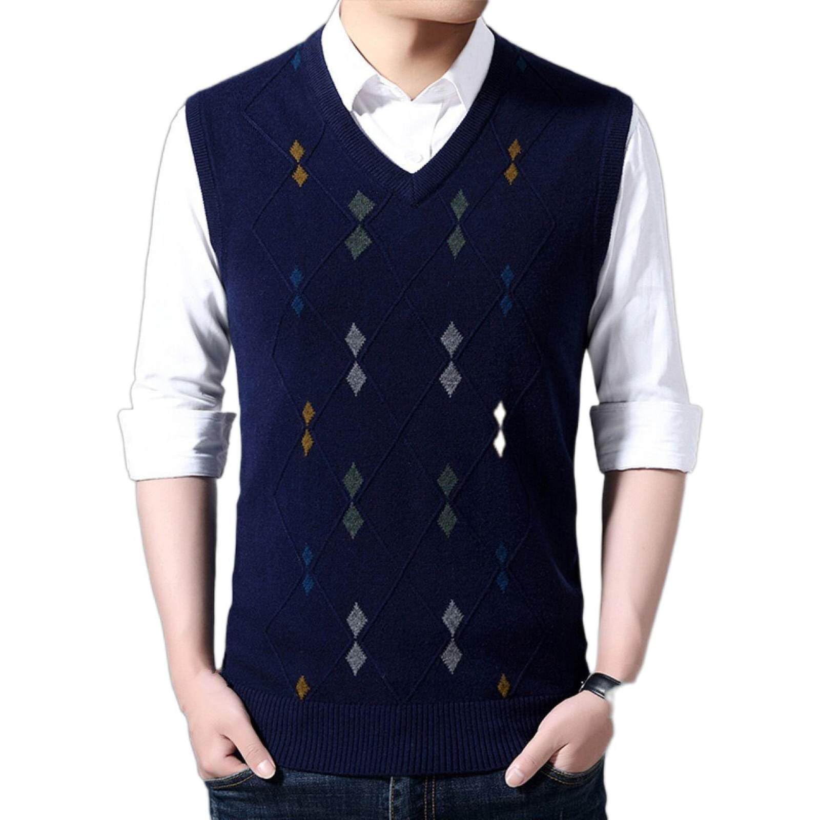 Ärmelloser Herren-Pullover Mit Argyle-V-Ausschnitt, Strickpullover Für Herren Im Herbst Und Winter, Farblich Passende, Verdickte, Lässige Gentleman-Strickpullover-Tanktops Für Herren Mit