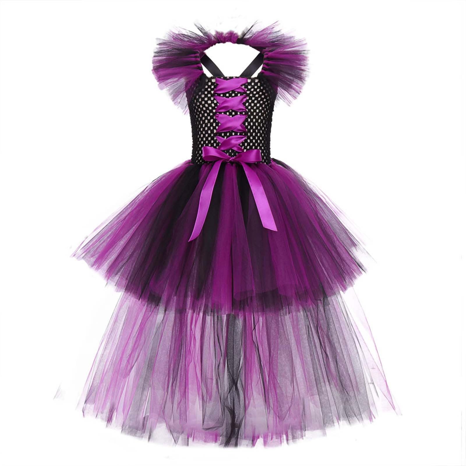 Genérico Disfraz Halloween NiñA 4 AñOs - Disfraz de cosplay gótico, elegante vestido con cordones y falda acampanada para fiesta de Halloween, atuendo de bruja