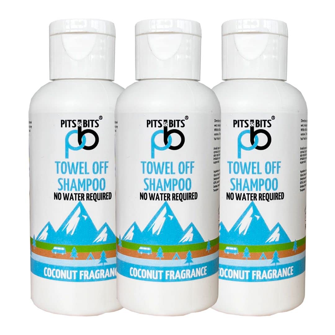 Pits and BitsRinse Free Shampoo, Coconut Fragrance, No Additional Water Or Rinsing Required 100ml Trio Pack