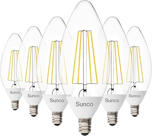 Sunco - Paquete de 6 bombillas LED B11 para exteriores del atardecer al amanecer, bombillas Edison para iluminación de porche, 500 LM, 5 W