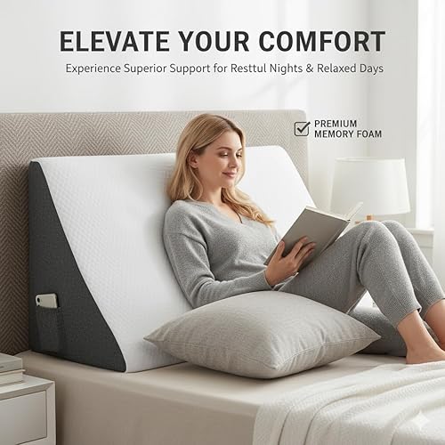 Miniatura 2 de Almohada de cuña para dormir  Cuña de cama de espuma viscoelástica para reflujo ácido, ronquidos, elevación de espalda y piernas, recuperación