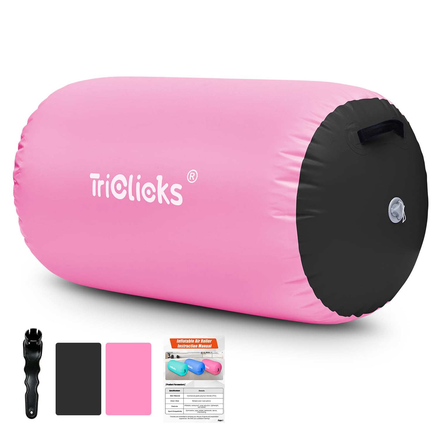 KIASTER Air Roller Inflatable Tumbling Gymnastics Mat Air Roll Barrel Tumble Track Back handspring Mat for Gymnastics Yoga Training Cheerleading Home Use (Pink black, 100 x 60cm)