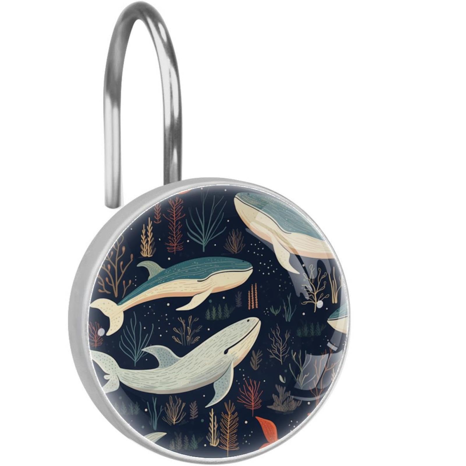 Ganchos de cortina de ducha que no se atascan con diseño de ballena azul