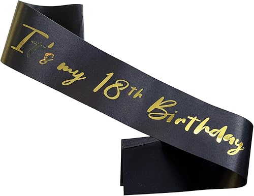 Banda de cumpleaños número 18, bandas suaves de satén negro con letras de papel de aluminio dorado, decoración de banda de 18 años, regalos para