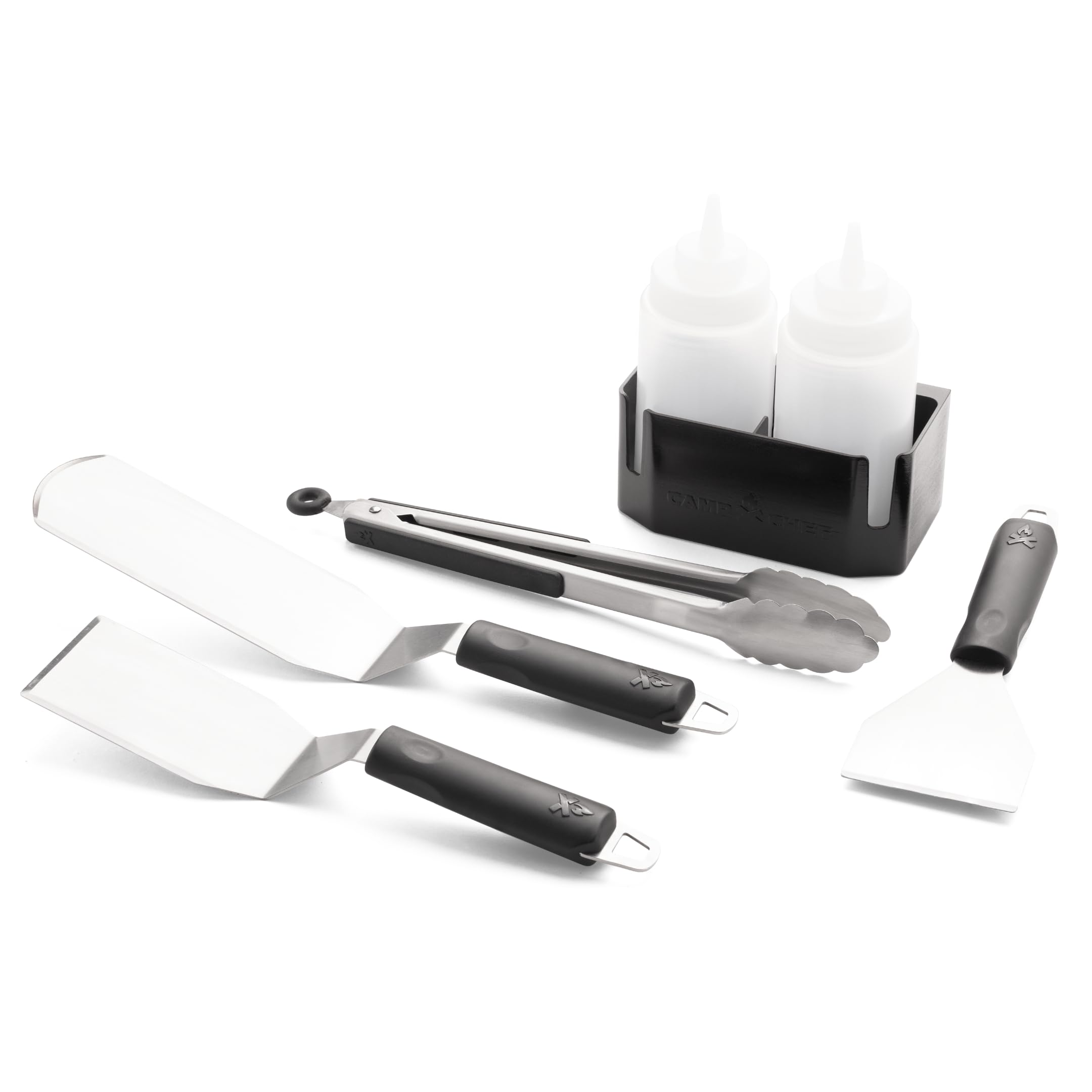 Camp Chef Griddle Essentials Kit - Flat-Top Griddle Accessories Include 2 Grill Spatulas, Grilling Tongs, Grill Scraper, 2 Squeeze Bottles & Magnetic