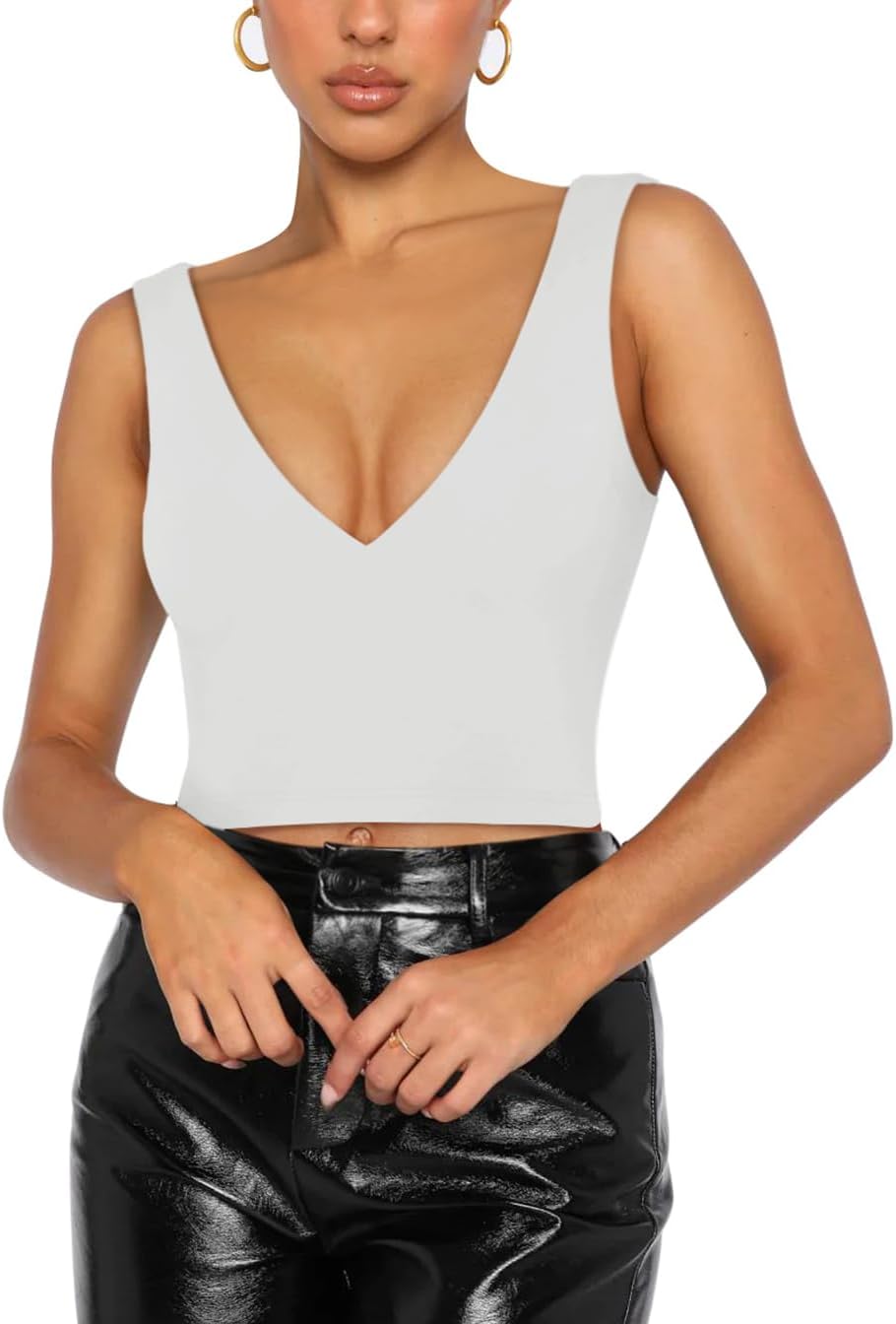 REORIA Butsmooth® Women’s Trendy Sexy Plunge Deep V Neck Sleeveless V Backless Slim Fit Going Out Crop Tank Tops - Image 4