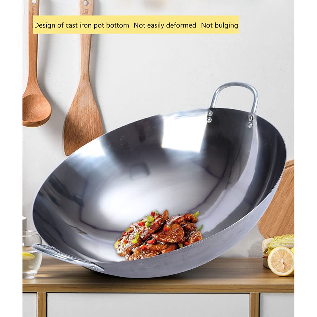 Pogrubiony, niemagnetyczny, wielofunkcyjny wok ze stali nierdzewnej, niepowlekany, 40/45 cm, wielowarstwowe, kompozytowe dno, polerowanie, nieprzywierający garnek, szybkie przewodzenie ciepł